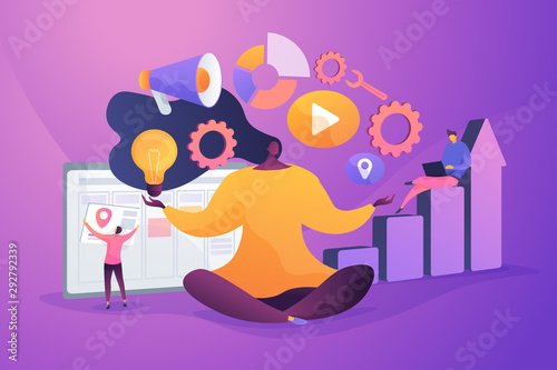 Personal growth, business mentoring. Successful businesswoman meditating. Self-management, self regulation learning, self-organization course concept. Vector isolated concept creative illustration