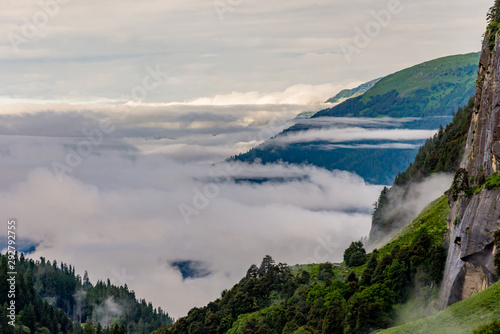 cloud covered view of mountains