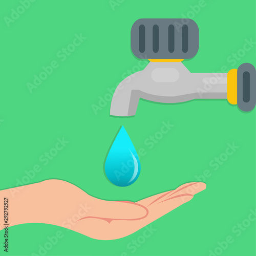 water tap with drop water and hand for save water concept vector illustration