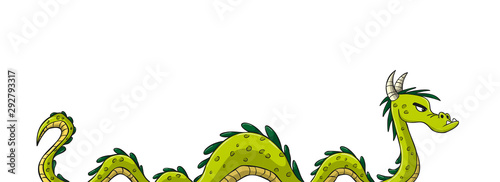 Green cartoon dragon. Hand drawn vector illustration with separate layers.