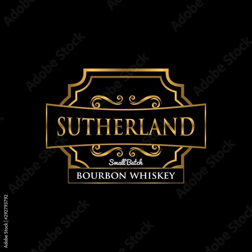 Sutherland Whiskey Label Golden Premium Design Template Element Vector