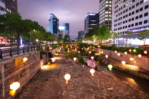 Photography SEOUL, SOUTH KOREA - MAY 18: Cheonggyecheon Stream at night  photo taken on may