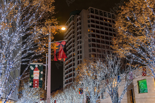 Roppongi Hills winter illumination festival ( Keyakizaka Galaxy Illuminations ), beautiful view, popular tourist attractions, travel destinations for holiday, famous events in Tokyo city, Japan photo