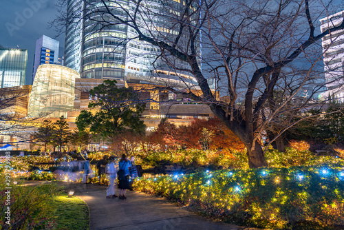 Roppongi Hills winter illumination festival, night view at Mori Garden Park, beautiful view, popular tourist attractions, travel destinations for holiday, famous events in Tokyo city, Japan