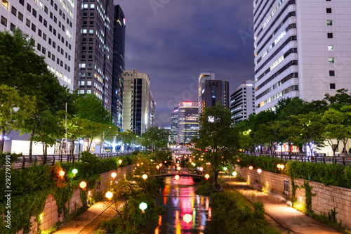 SEOUL, SOUTH KOREA - MAY 18: Cheonggyecheon Stream at night  photo taken on may 18, 2018 in Seoul South Korea