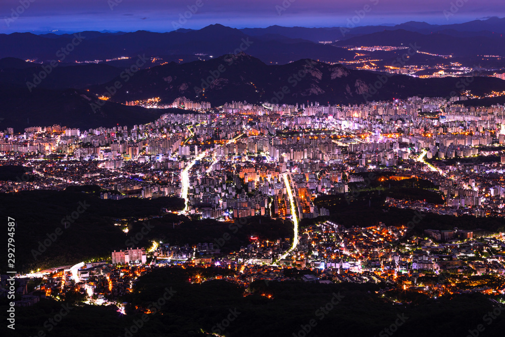 Aerial View Of Seoul  South Korea  at night