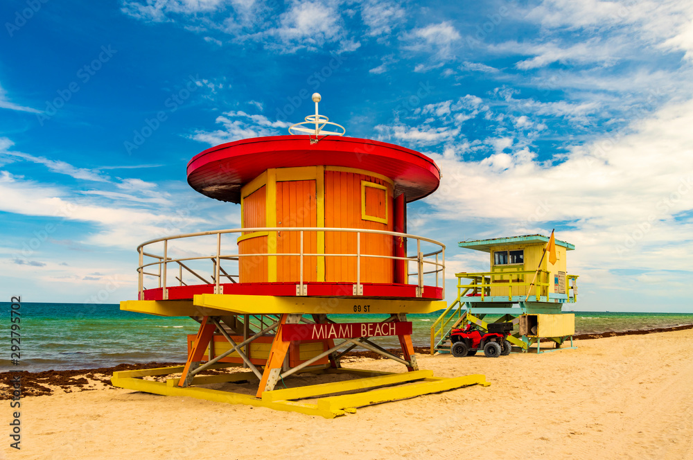 Miami Beach lifeguard station on the shoreline Miami Beach lifeguard station on the shoreline