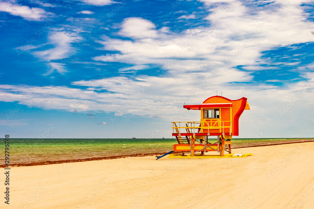 Miami Beach lifeguard station on the shoreline
