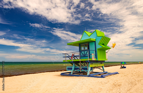 Miami Beach lifeguard station on the shoreline © allouphoto