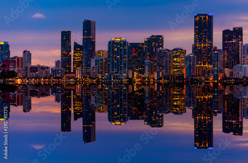 Miami City Downtown district buildings at sunset © allouphoto