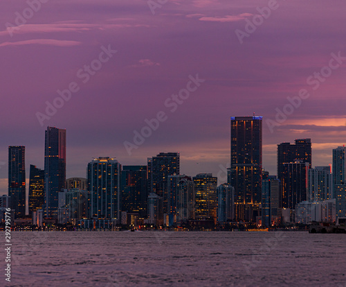 Miami City Downtown district buildings at sunset © allouphoto