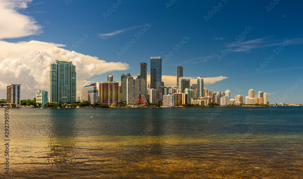 Panorama of reflections of Miami downtown district