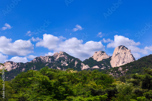 Mountain and blue sky at Bukhansan National Park in Seoul South Korea