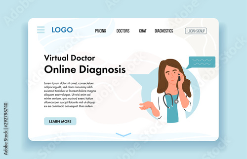 Female doctor giving online consultation to patient. Virtual Doctor Consultation and Diagnosis. VR Medicine. Digital healthcare. Website banner template. Vector cartoon design illustration.