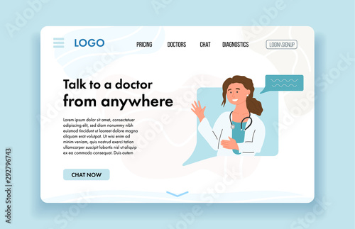Female doctor giving online consultation to patient. Virtual Doctor Consultation and Diagnosis. VR Medicine. Digital healthcare. Website banner template. Vector cartoon design illustration.