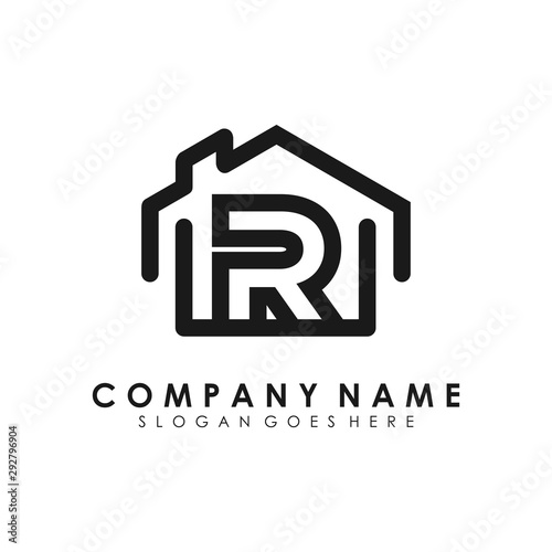 abstract initial letter R logo with house design template