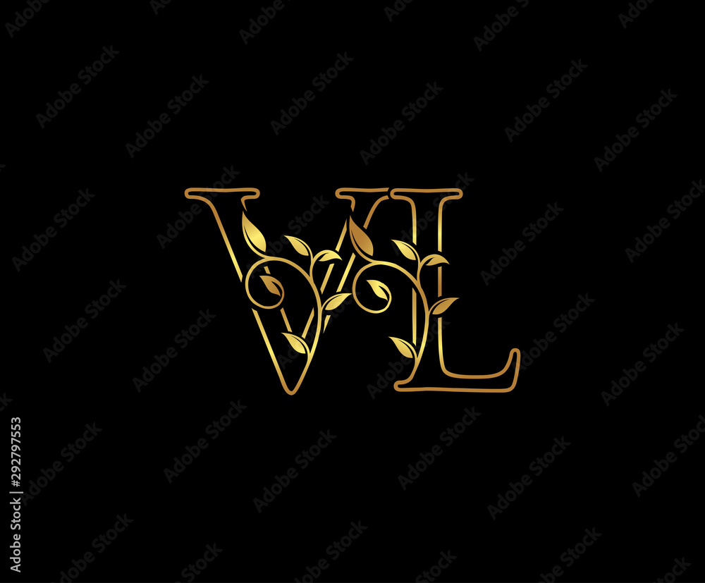 Classy Gold letter V and L, VL, elegant decorative ornament emblem badge, wedding logo, classy letter logo icon. Classy Gold letter V and L, VL, elegant decorative ornament emblem badge, wedding logo, classy letter logo icon.