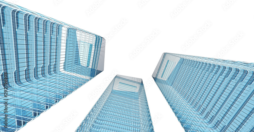 Fototapeta premium Abstract Architecture background. Perspective 3d Wireframe of building 