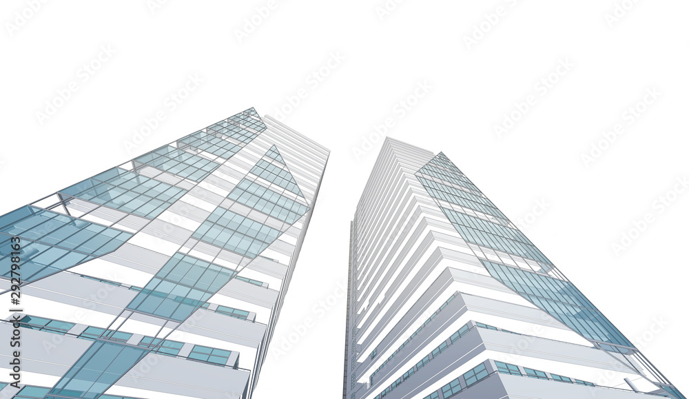 Fototapeta premium Abstract Architecture background. Perspective 3d Wireframe of building 