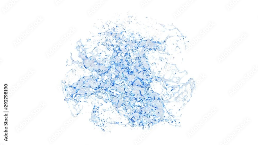3D animation of a blue water splash with alpha layer