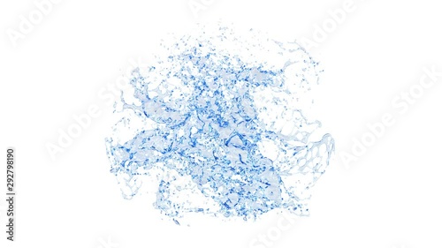 3D animation of a blue water splash with alpha layer