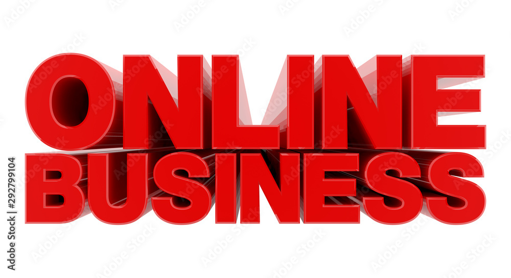 ONLINE BUSINESS red word on white background illustration 3D rendering