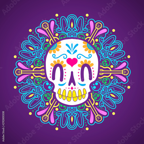 day of the dead sugar skull with mandala