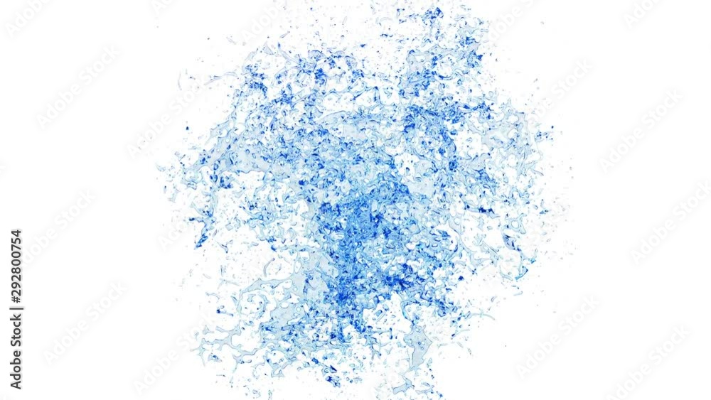 3D animation of a blue water splash with alpha layer