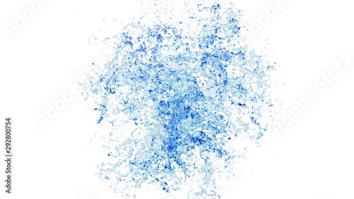 3D animation of a blue water splash with alpha layer