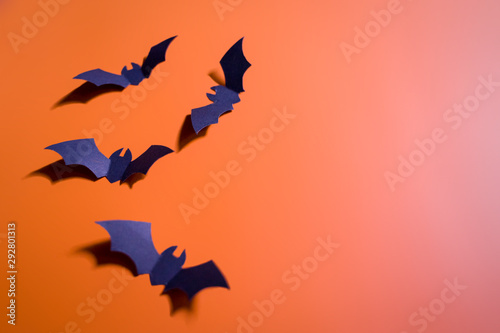 bat2 papercut in orange background for halloween