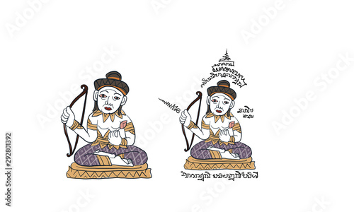 Angel riding horse in Thai traditional temple painting, vector 