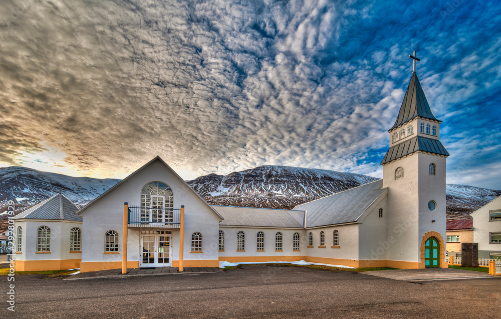 Obraz premium The beautiful church of Fjallabyggo - Iceland