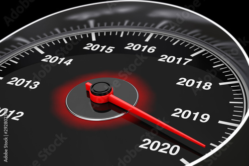 Conceptual 2020 New Year Speedometer. 3d Rendering