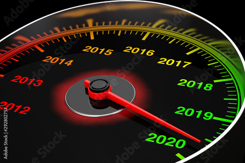 Conceptual 2020 New Year Speedometer. 3d Rendering