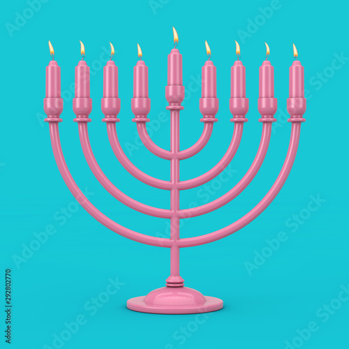Retro Pink Hanukkah Menorah with Burning Candles Duotone. 3d Rendering