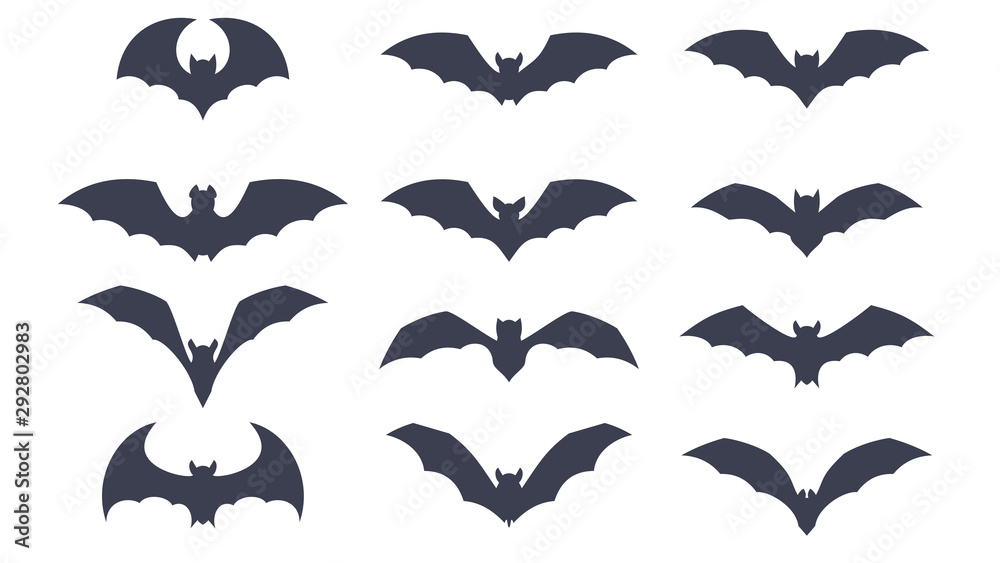 Bat silhouette. Halloween icon set. Flat cartoon objects. vector de Stock |  Adobe Stock