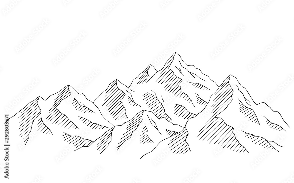 Mountain range graphic black white landscape sketch illustration vector ...