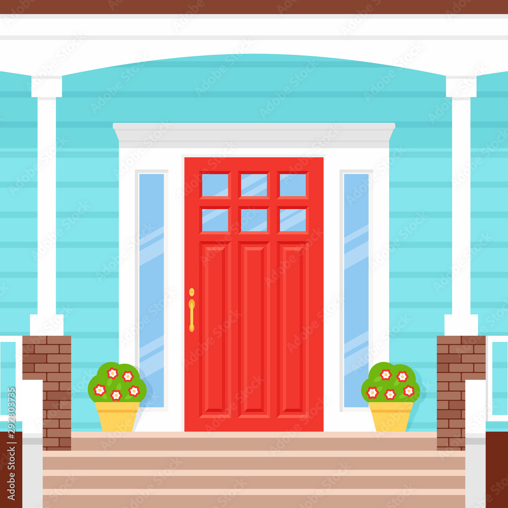 House door front with doorstep and steps porch Vector Image