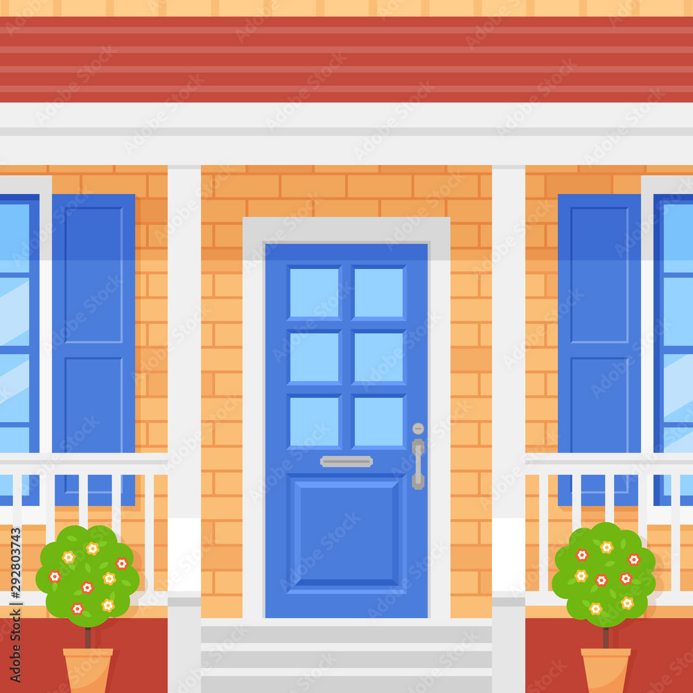 House door front with doorstep and steps porch Vector Image