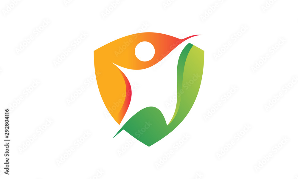 Fototapeta premium Life Insurance, people shield icon. Vector flat style illustration Abstract business security Agency logo template.