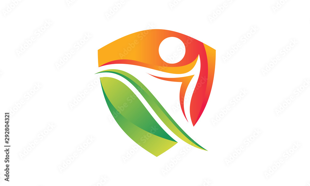 Obraz premium Life Insurance, people shield icon. Vector flat style illustration Abstract business security Agency logo template.