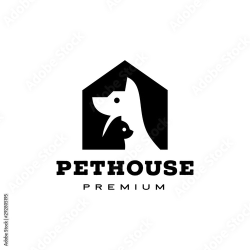 dog cat pet house home logo vector icon illustration
