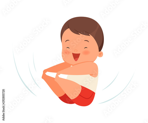 Boy is sitting and riding. Vector illustration on a white background.