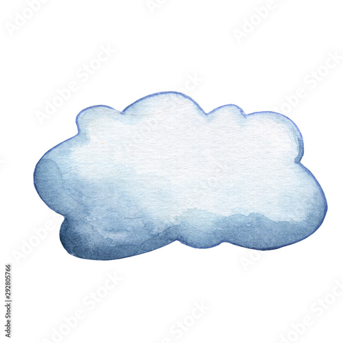 Grey blue cloud watercolor illustration on white background. Climate or environment handdrawn icon.