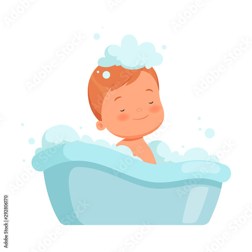 Boy bathes in the bath. Vector illustration on a white background.