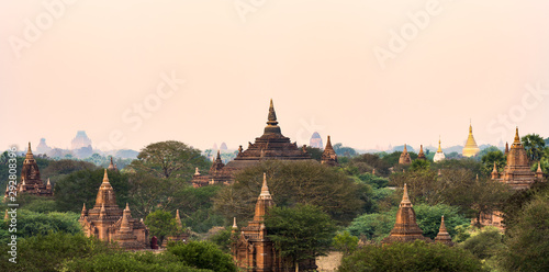 Stunning view of the beautiful Bagan ancient city during sunset. The Bagan Archaeological Zone is a main attraction in Myanmar and over 2,200 temples and pagodas still survive to the present day.