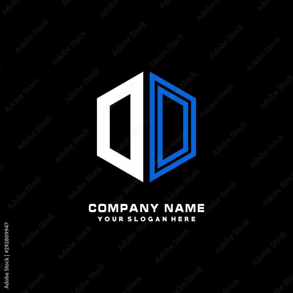 Initial letter DO minimalist line art hexagon shape logo. color blue,white,black background Initial letter DO minimalist line art hexagon shape logo. color blue,white,black background