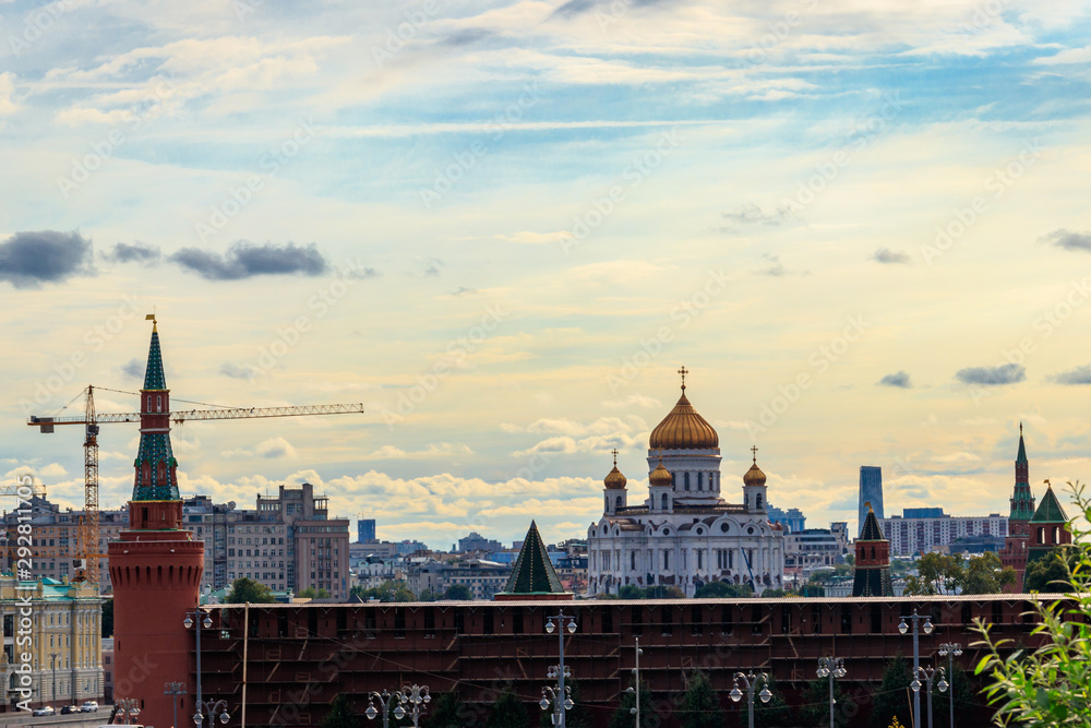 View of Moscow Kremlin and Cathedral of Christ the Saviour in the centre of Moscow, Russia