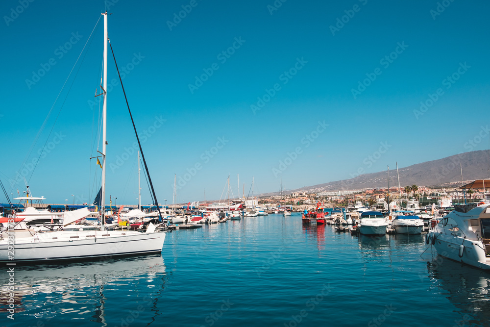 Many motor  boats, sailboats and yachts harbour in Tenerife