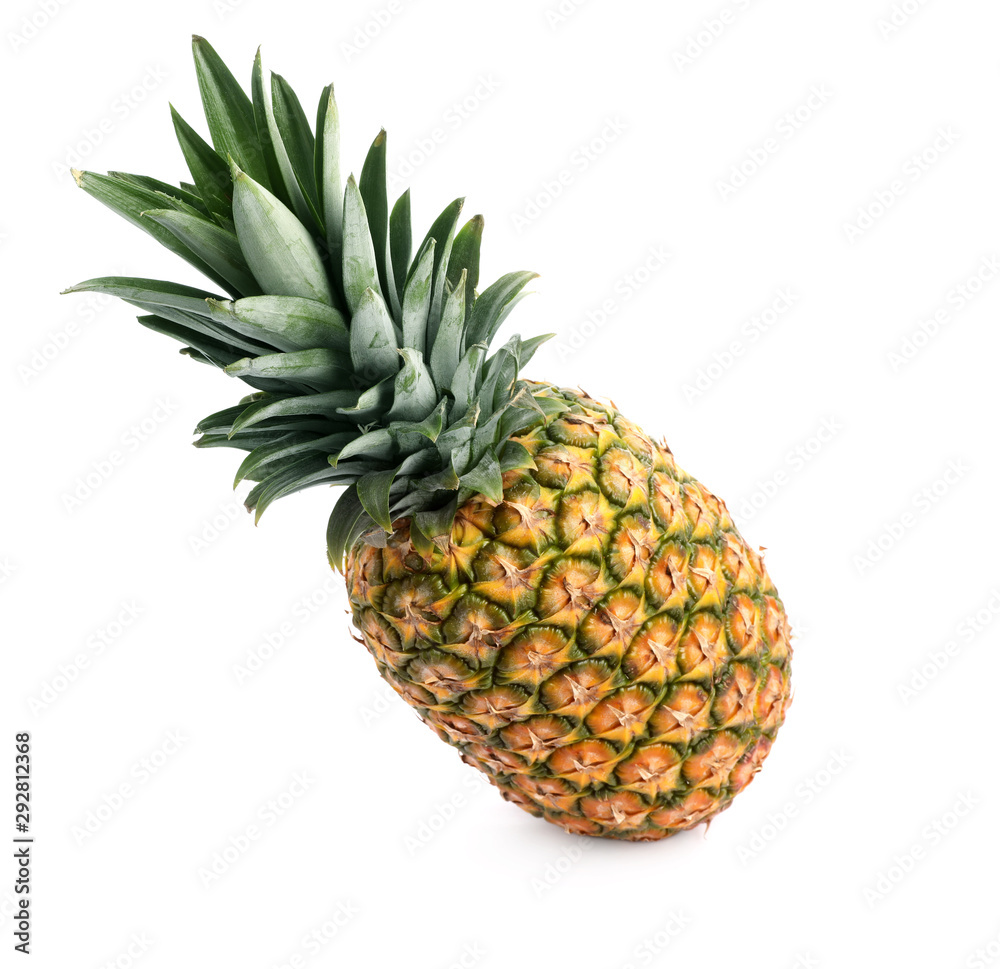 Tasty whole pineapple with leaves on white background Tasty whole pineapple with leaves on white background